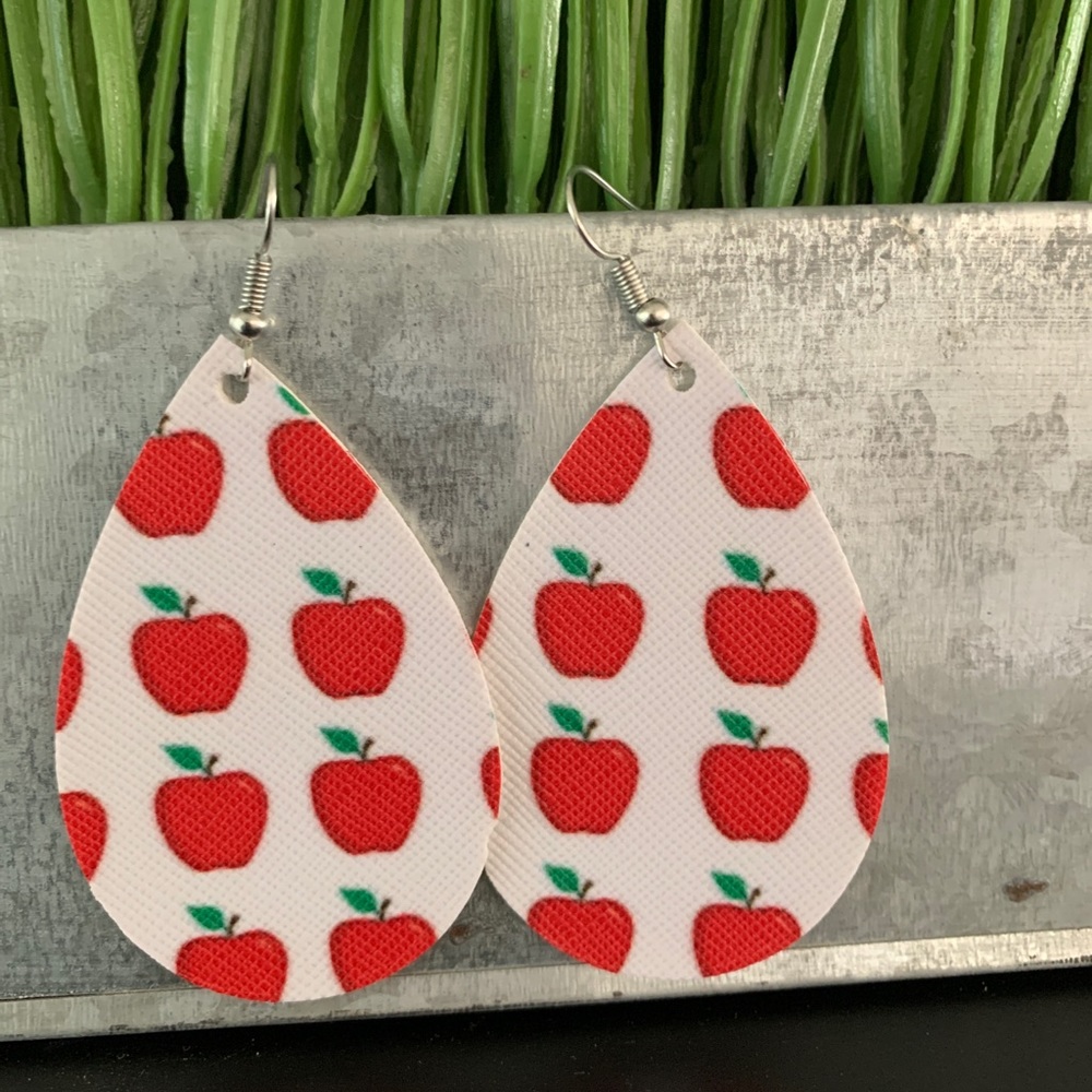 Apple print Faux leather earrings